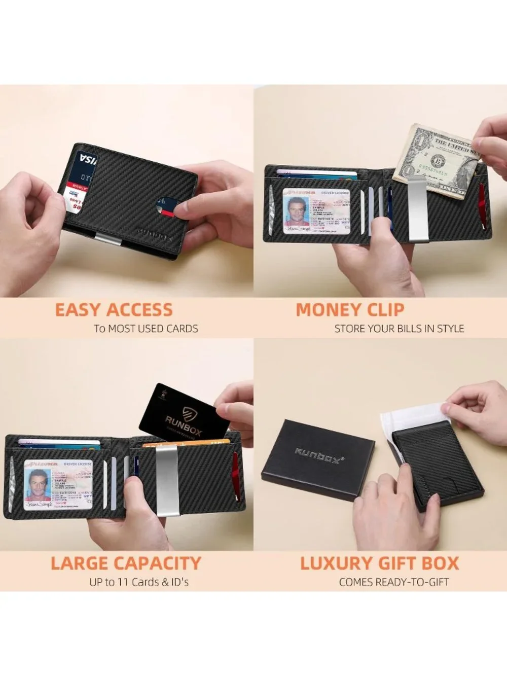 〽️Man Matt Black Leather Money RFID Blocking Pocket Bifold Credit Card Wallet